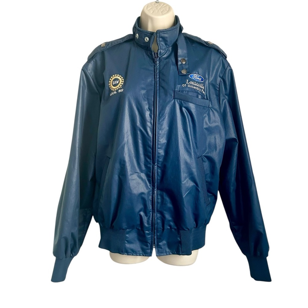 80s Vintage Ford Union Assembly Worker Navy Bomber Jacket for Men